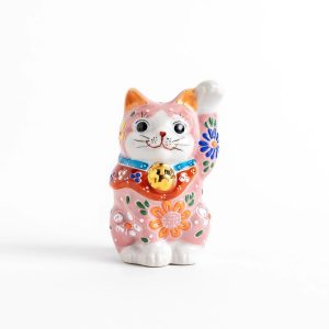 Rózsaszín virágos maneki neko