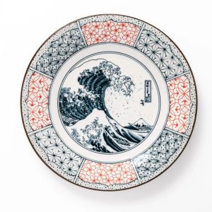 Kék Hokusai hullámmintás lapostányér